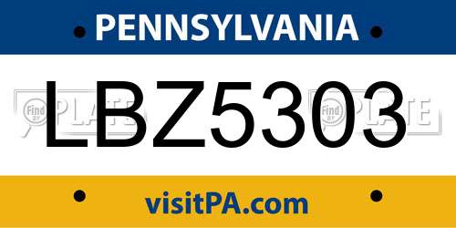 LBZ5303 Pennsylvania License Plate