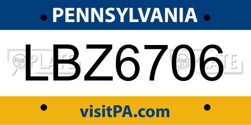 LBZ6706 Pennsylvania License Plate
