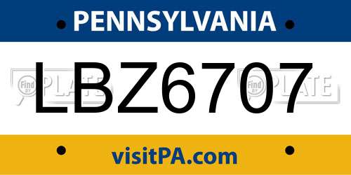 LBZ6707 Pennsylvania License Plate