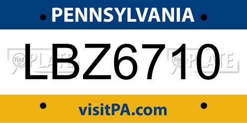 LBZ6710 Pennsylvania License Plate