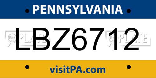 LBZ6712 Pennsylvania License Plate