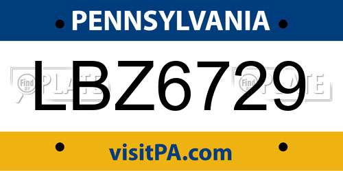 LBZ6729 Pennsylvania License Plate