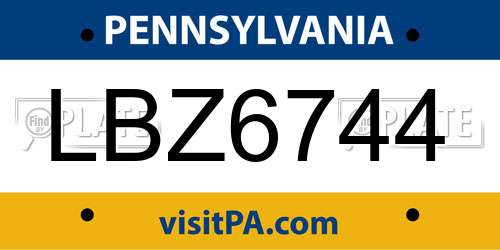 LBZ6744 Pennsylvania License Plate