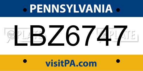 LBZ6747 Pennsylvania License Plate