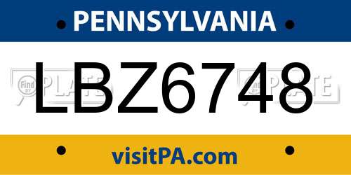 LBZ6748 Pennsylvania License Plate