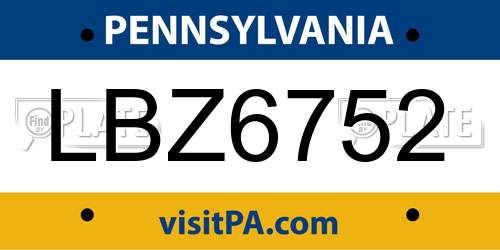 LBZ6752 Pennsylvania License Plate