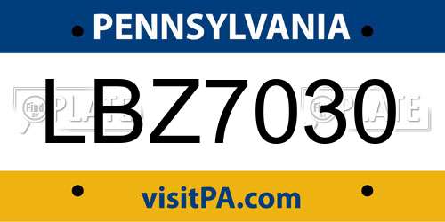 LBZ7030 Pennsylvania License Plate