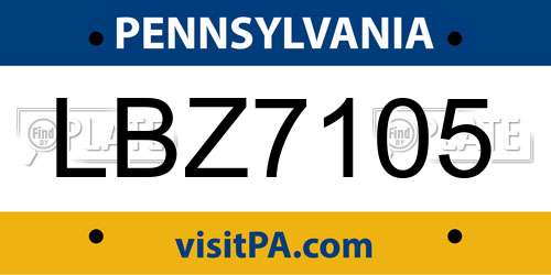 LBZ7105 Pennsylvania License Plate