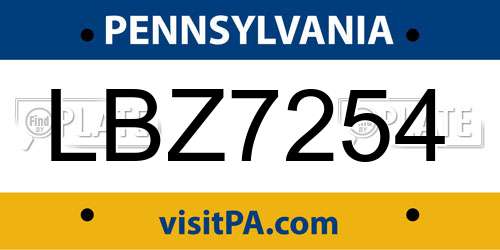LBZ7254 Pennsylvania License Plate
