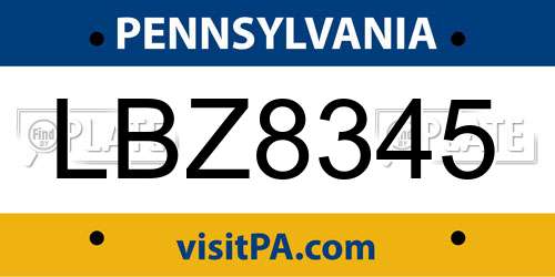 LBZ8345 Pennsylvania License Plate