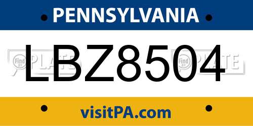 LBZ8504 Pennsylvania License Plate