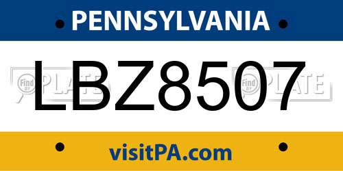 LBZ8507 Pennsylvania License Plate