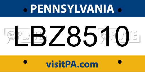 LBZ8510 Pennsylvania License Plate