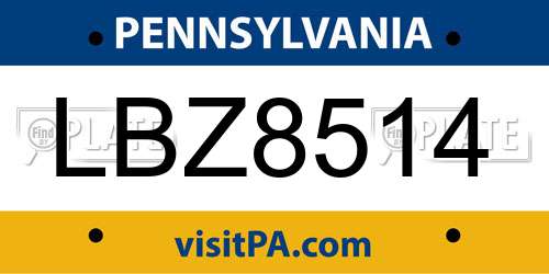 LBZ8514 Pennsylvania License Plate