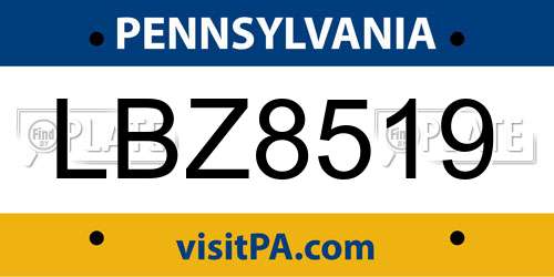 LBZ8519 Pennsylvania License Plate