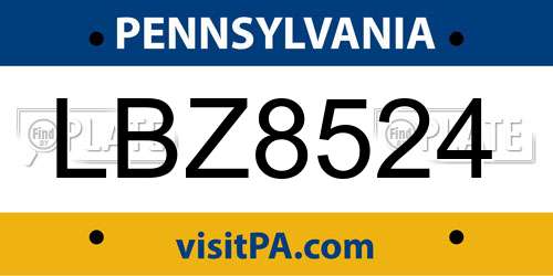 LBZ8524 Pennsylvania License Plate