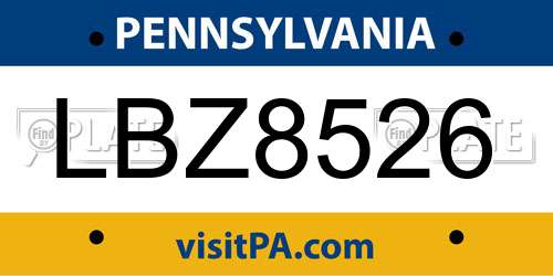 LBZ8526 Pennsylvania License Plate