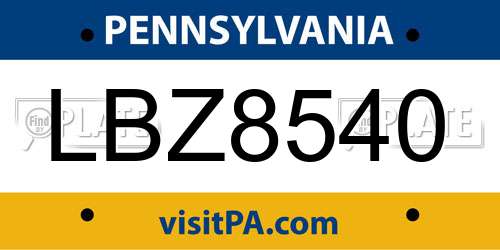 LBZ8540 Pennsylvania License Plate