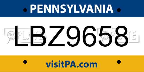 LBZ9658 Pennsylvania License Plate