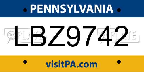 LBZ9742 Pennsylvania License Plate