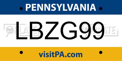 LBZG99 Pennsylvania License Plate