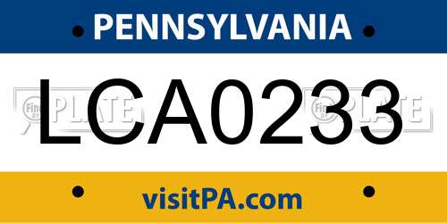 LCA0233 Pennsylvania License Plate