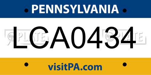 LCA0434 Pennsylvania License Plate