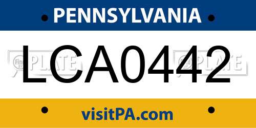 LCA0442 Pennsylvania License Plate