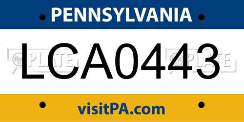LCA0443 Pennsylvania License Plate