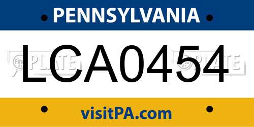 LCA0454 Pennsylvania License Plate