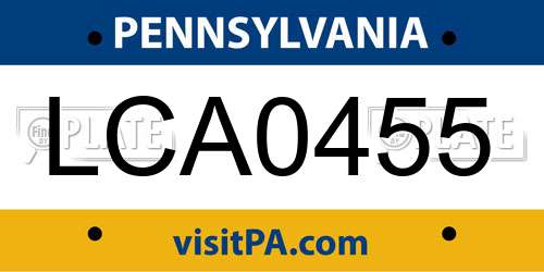 LCA0455 Pennsylvania License Plate