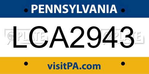 LCA2943 Pennsylvania License Plate