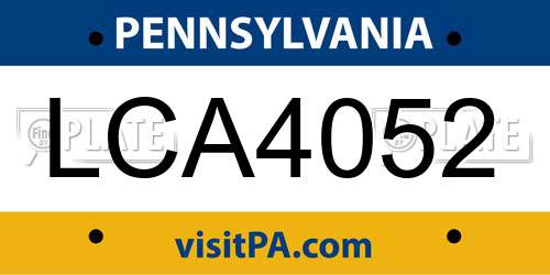 LCA4052 Pennsylvania License Plate