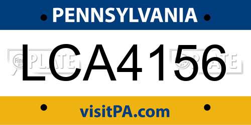 LCA4156 Pennsylvania License Plate