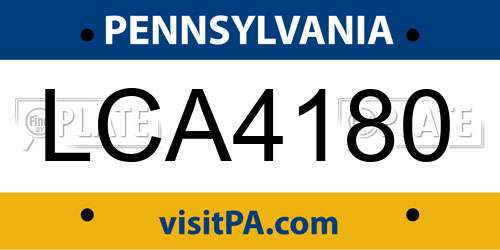 LCA4180 Pennsylvania License Plate