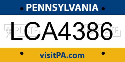 LCA4386 Pennsylvania License Plate