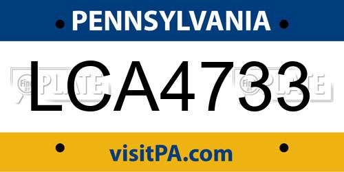 LCA4733 Pennsylvania License Plate