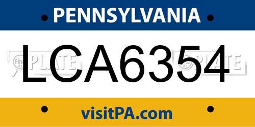LCA6354 Pennsylvania License Plate