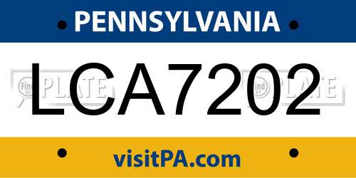 LCA7202 Pennsylvania License Plate