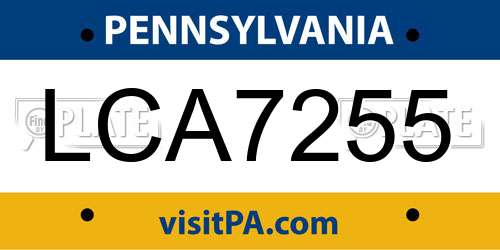 LCA7255 Pennsylvania License Plate