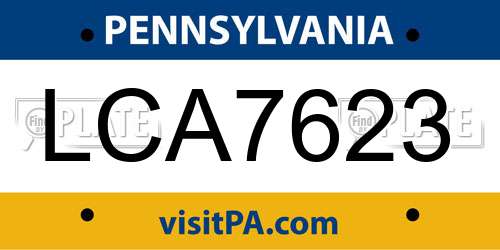 LCA7623 Pennsylvania License Plate