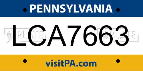 LCA7663 Pennsylvania License Plate