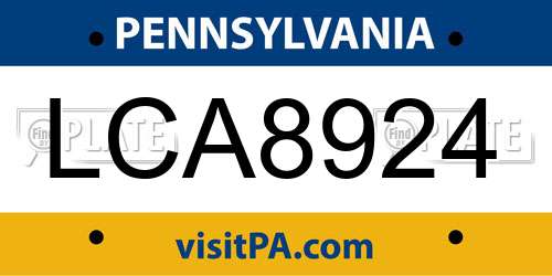 LCA8924 Pennsylvania License Plate
