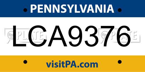 LCA9376 Pennsylvania License Plate