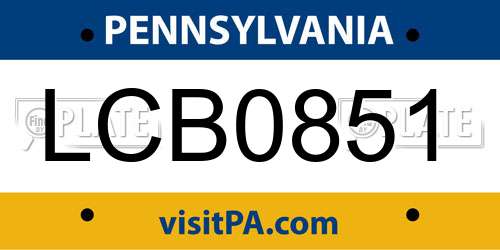 LCB0851 Pennsylvania License Plate