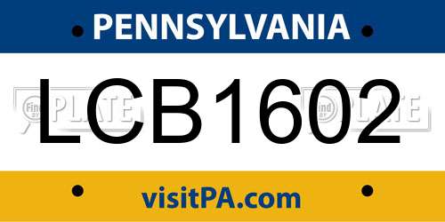 LCB1602 Pennsylvania License Plate