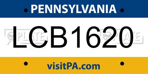 LCB1620 Pennsylvania License Plate
