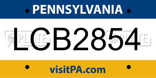 LCB2854 Pennsylvania License Plate
