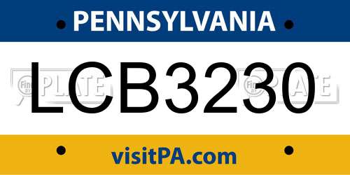 LCB3230 Pennsylvania License Plate