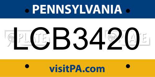 LCB3420 Pennsylvania License Plate